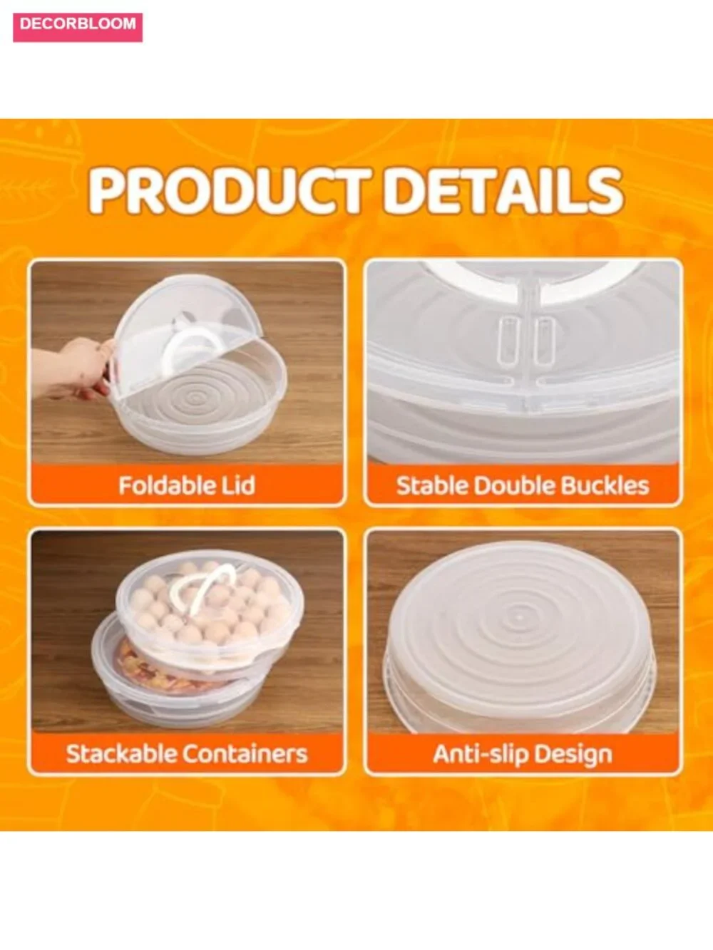 Reusable Pizza Pie Storage Container Set with Lid Handle and Egg Tray